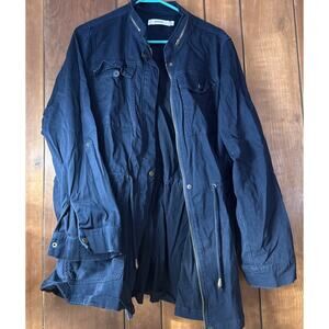 Justfab Gold Zipper Women’s Navy Blue Jacket 1XL V5